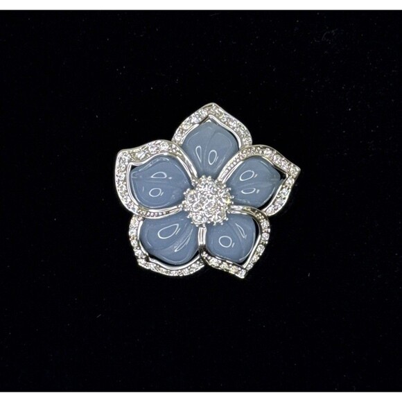 Nolan Miller Crystal French Blue Flower Slide Pendant Enhancer Silver Tone Vtg - Picture 1 of 7